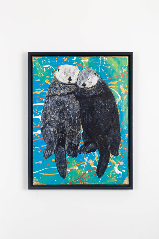 25. Eastbourne - Pevensey Bay Beach Otters - valentines day Special - (Limited Edition Framed Canvas Print)